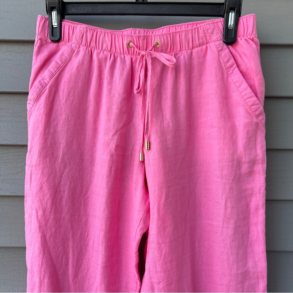 Lilly Pulitzer Linen Wide Leg Pants Crop Size M Pink Drawstring Coastal Pull On - Picture 2 of 16